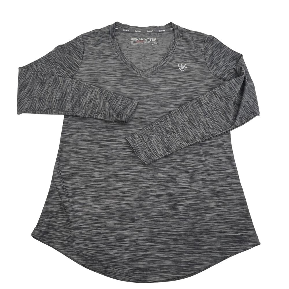 Ariattek V Neck‎ Heat Series Ariat Gray Heathered Long Sleeve Shirt  M